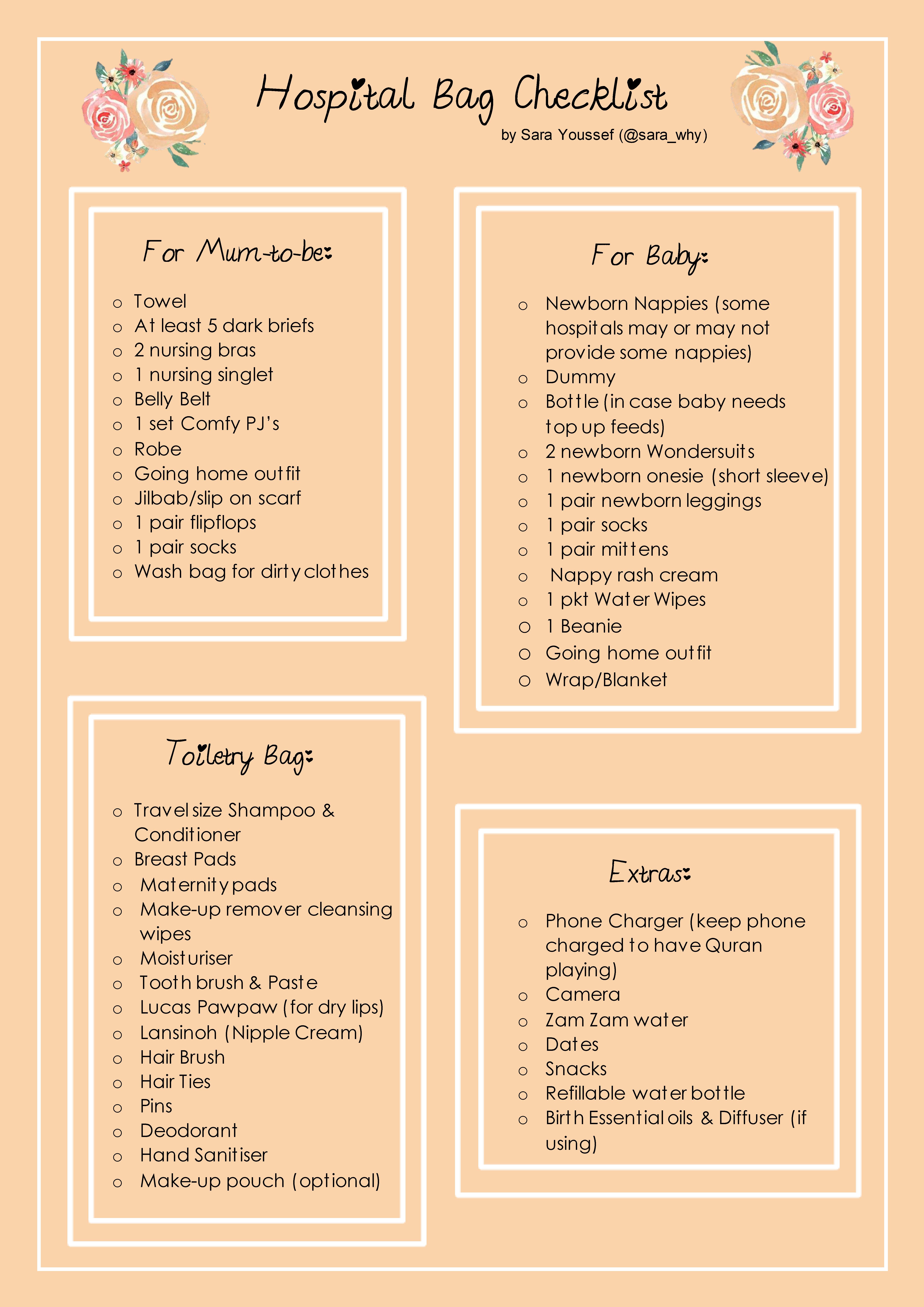 hospital checklist for baby